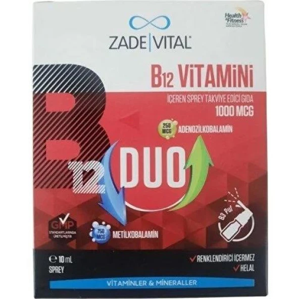 Zade Vital Vitamin B12 Duo 1000 Mcg Sprey 10 Ml