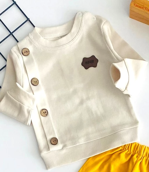 Neşeli Bebekler Önden Düğmeli Armalı Mevsmlik Takım Sarı - 2