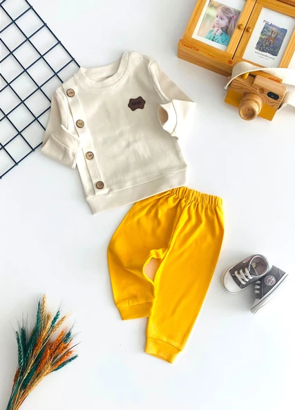 Neşeli Bebekler Önden Düğmeli Armalı Mevsmlik Takım Sarı