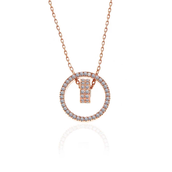 925 Ayar Gümüş Rose İç İçe Geçmiş Halka Kadın Kolye - Resim 2