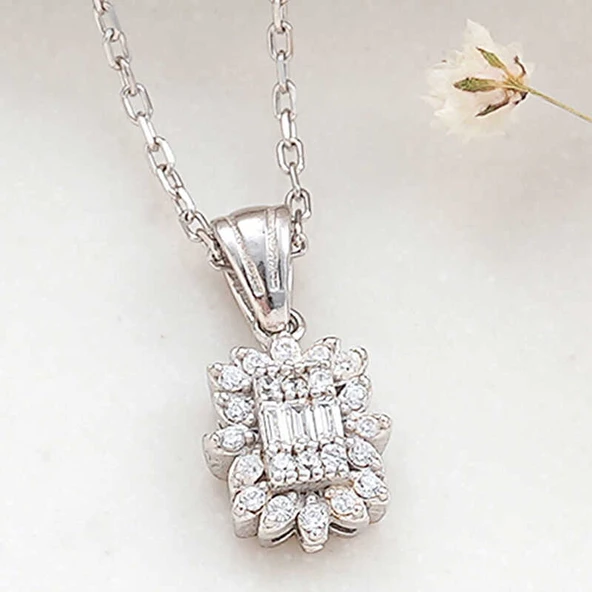 925 Ayar Gümüş Baget Taşlı Kadın Kolye ürün görseli 1