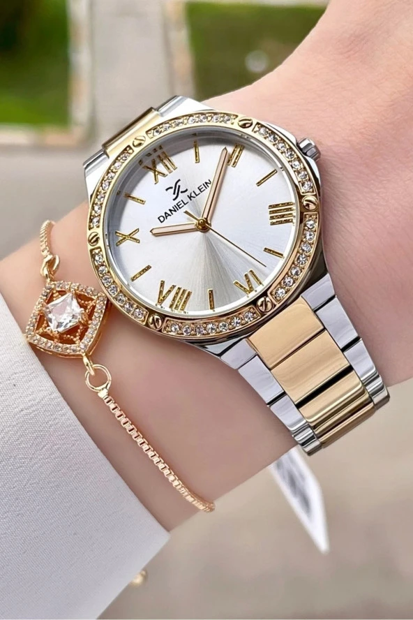 Daniel Klein DKISTE992 Gold Gümüş Renk Hediye Paketli Kadın Kol Saati ve Bileklik