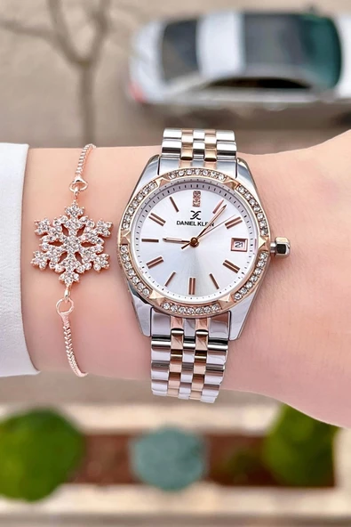 Daniel Klein DKISTE988 Rose Gümüş Renk Hediye Paketli Takvimli Kadın Kol Saati ve Bileklik - Resim 3