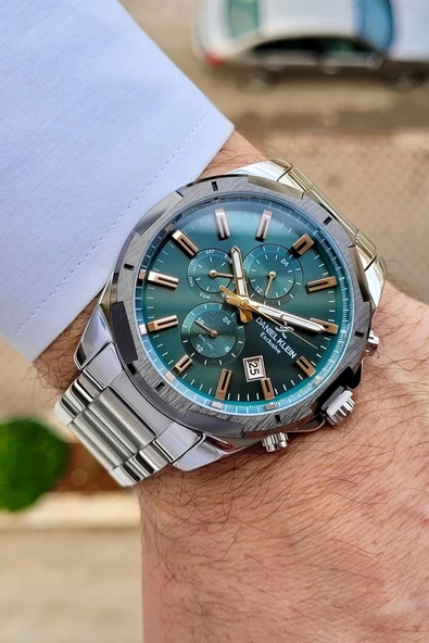 Daniel Klein DKISTE985 Kadranı Yeşil Korodnu Gümüş Renk İç Göstergeleri Aktif Fonksiyonlu Erkek Kol Saati - Resim 3