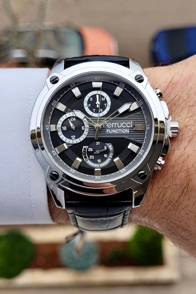 Ferrucci FCISTE248 Kasası Gümüş Kordonu Siyah Renk Fonksiyonlu Erkek Kol Saati - Resim 2