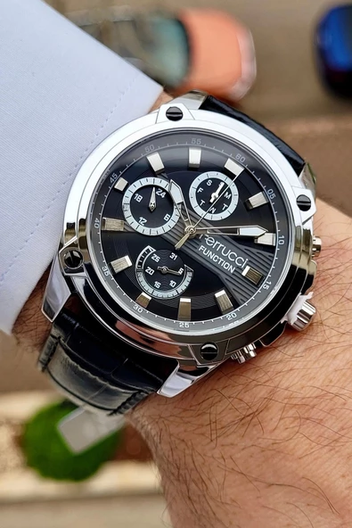 Ferrucci FCISTE248 Kasası Gümüş Kordonu Siyah Renk Fonksiyonlu Erkek Kol Saati - Resim 3