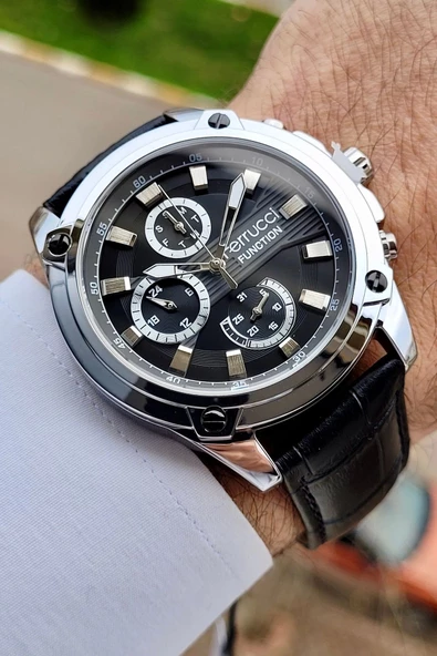 Ferrucci FCISTE248 Kasası Gümüş Kordonu Siyah Renk Fonksiyonlu Erkek Kol Saati - Resim 4