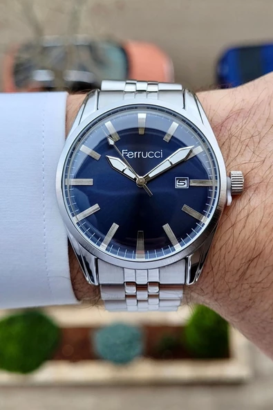 Ferrucci FCISTE250 Kadranı Lacivert Kordonu Gümüş Renk Takvimli Erkek Kol Saati - Resim 2