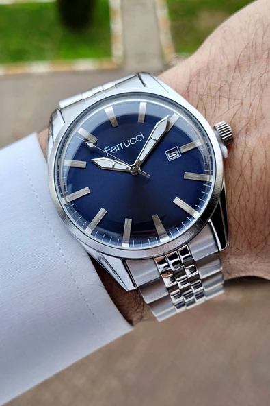 Ferrucci FCISTE250 Kadranı Lacivert Kordonu Gümüş Renk Takvimli Erkek Kol Saati ürün görseli 1