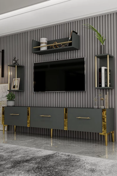 Givayo Mobilya LAURA TV ÜNİTESİ ANTRASİT GOLD - 3