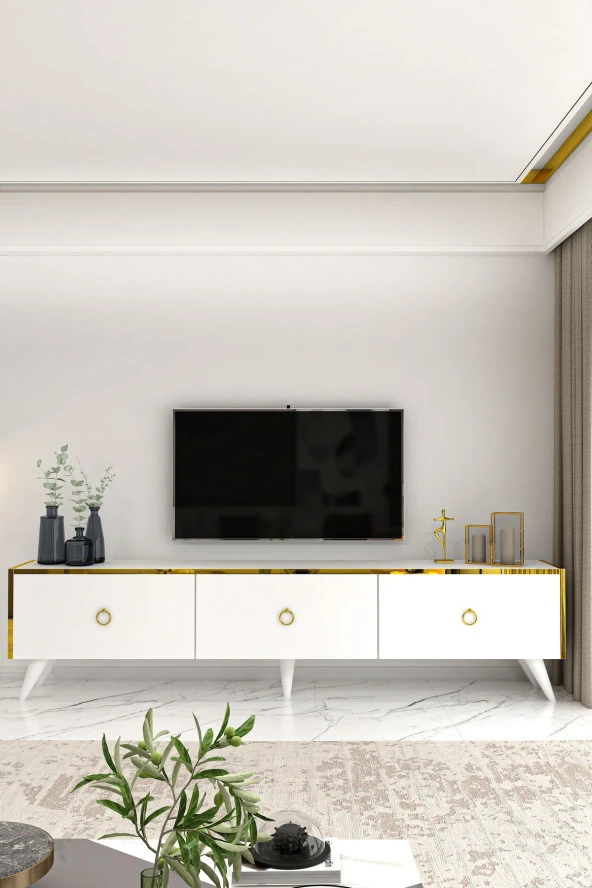 Givayo Mobilya Chopin Tv Ünitesi Beyaz Altın