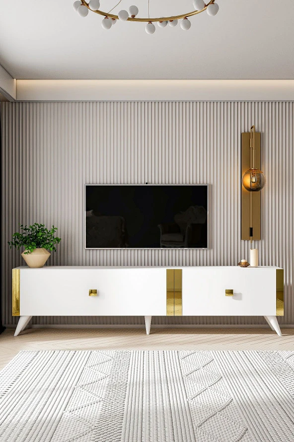 Givayo Mobilya ELİZA TV ÜNİTESİ BEYAZ GOLD