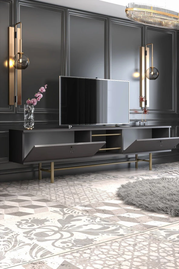 Givayo Mobilya GORDON ANTRASİT TV ÜNİTESİ 180 CM DEMİR AYAKLI - Resim 3