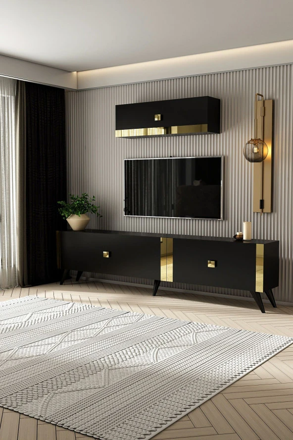 Givayo Mobilya Naste Tv Ünitesi Siyah Altın - 2