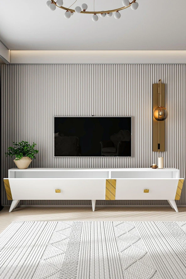 Givayo Mobilya ELİZA TV ÜNİTESİ BEYAZ GOLD - Resim 3