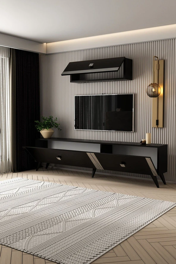 Givayo Mobilya Naste Tv Ünitesi Siyah Gümüş - Resim 3