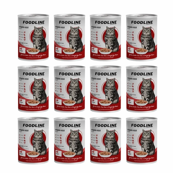 Foodline Biftekli Yetişkin Kedi Konservesi 400 Gr x 12 Adet