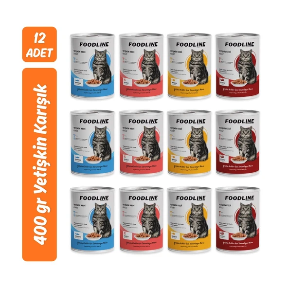 Foodline Karışık 4 çeşit Yetişkin Kedi Konservesi 400 Gr x 12 Adet ürün görseli 1