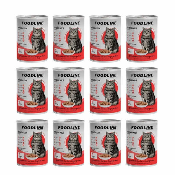 Foodline Kuzu Etli Yetişkin Kedi Konservesi 400 Gr x 12 Adet