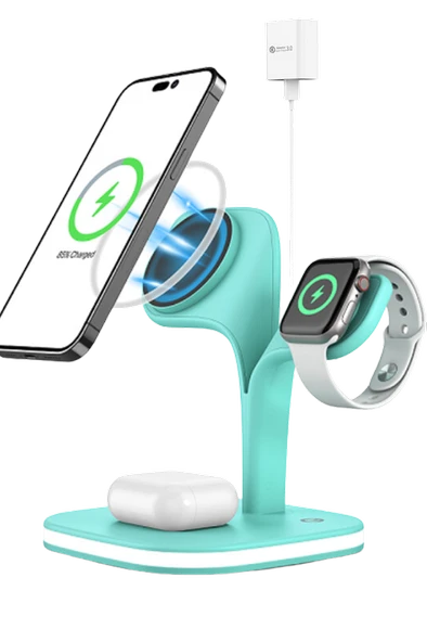 Apple iPhone Airpods Watch 3in1 Kablosuz Wireless Magsafe Şarjlı Standı Gece Lambalı UD22 - 3
