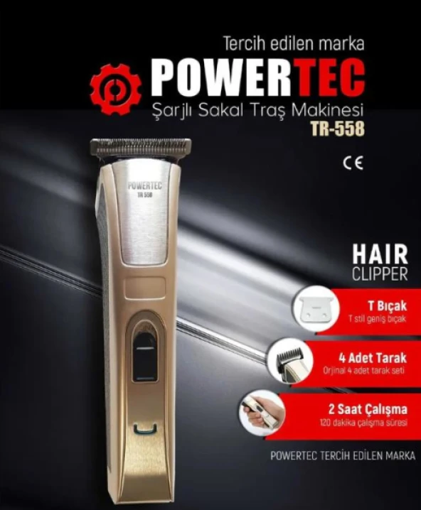 Powertec TR-558 Saç ve Sakal Tıraş Makinesi Altın