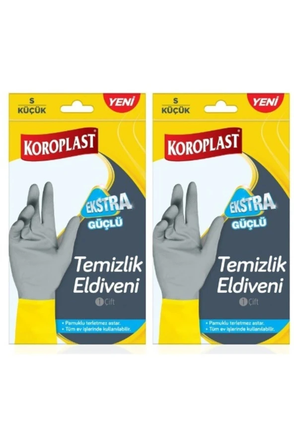 KOROPLAST Yeni Ekstra Güçlü S Küçük Temizlik Eldiveni Pamuklu Terletmez Astar 2 Adet