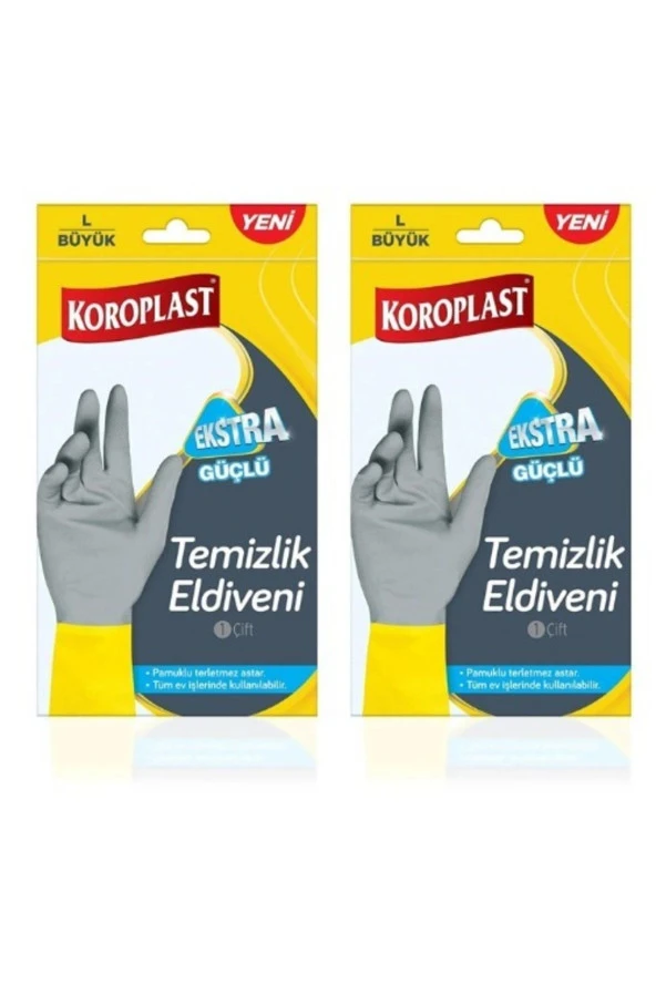 KOROPLAST Yeni Ekstra Güçlü L Büyük Temizlik Eldiveni Pamuklu Terletmez Astar 2 Adet