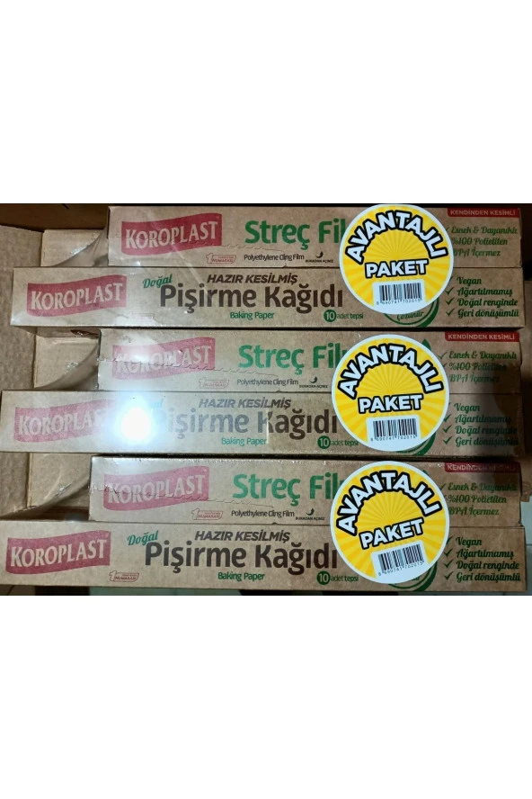 KOROPLAST Doğal Pişirme Kağıdı Doğal Streç Film 25 Metre Kendinden Kesimli Avantaj Paketi 3 Adet ürün görseli