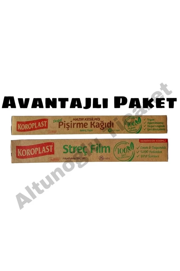 KOROPLAST Doğal Pişirme Kağıdı Ve Doğal Streç Film 25 Metre Avantaj Paketi