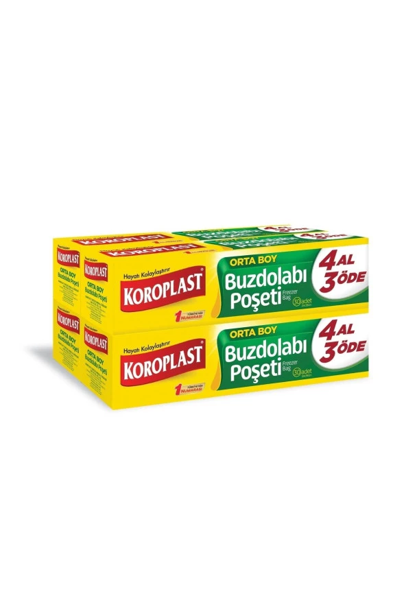 KOROPLAST Buzdolabı Poşeti Orta Boy 4 Al 3 Öde 30'Lu