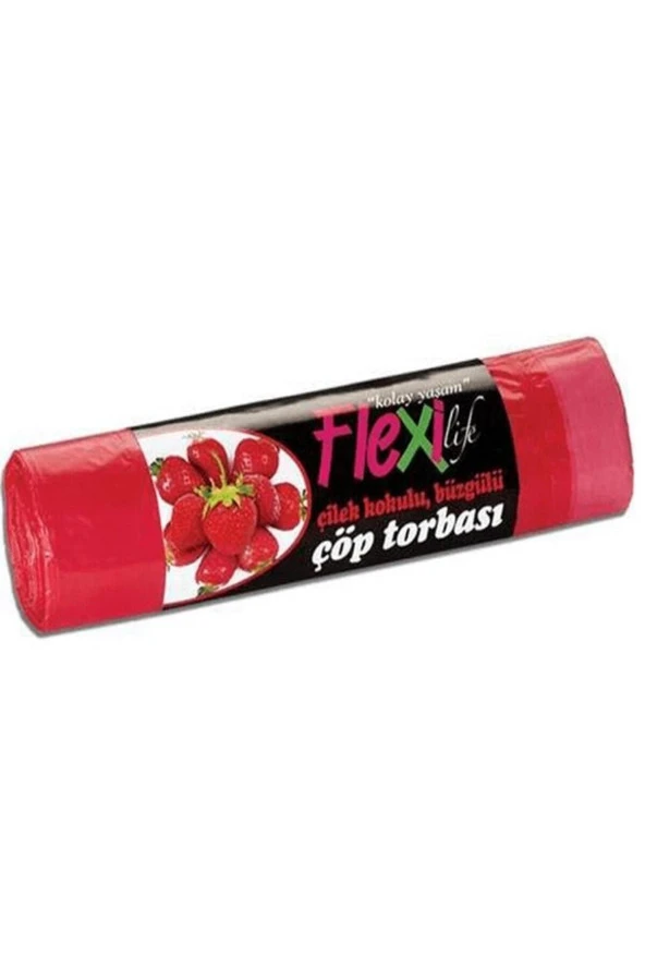 FLEXİ Büzgülü Çöp Torbası 55*60 Cm Orta Boy Çilek Kokulu 10'Lu 25 Pk (250 Adet)