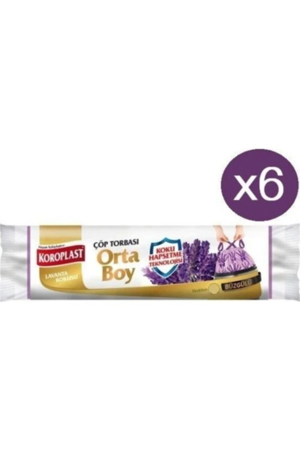 KOROPLAST Lavanta Büzgülü Orta Boy Çöp Torbası 55 X 60 Cm 15'Li X 6'Lı