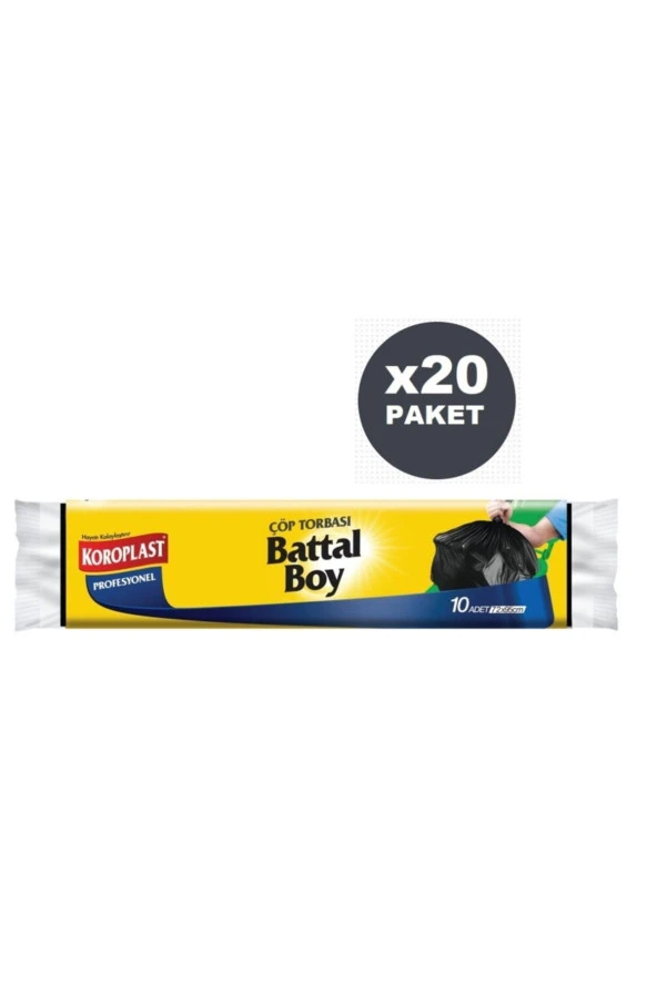 KOROPLAST Profesyonel Battal Boy Siyah Çöp Torbası 10'Lu X20 Paket (72X95Cm) ürün görseli 1