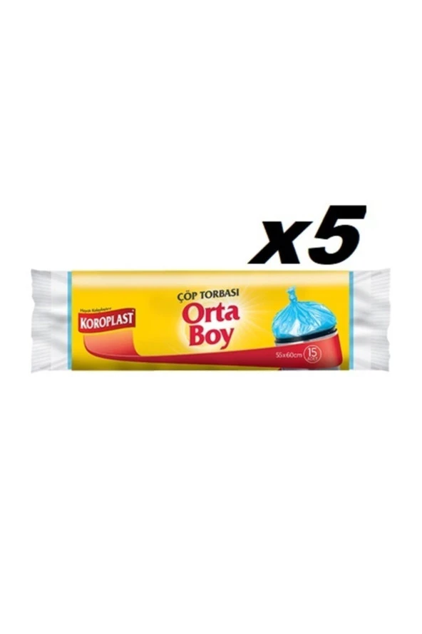 KOROPLAST Güçlü Orta Boy 15Li Çöp Torbası X 5 Paket (55*60 Cm) ürün görseli