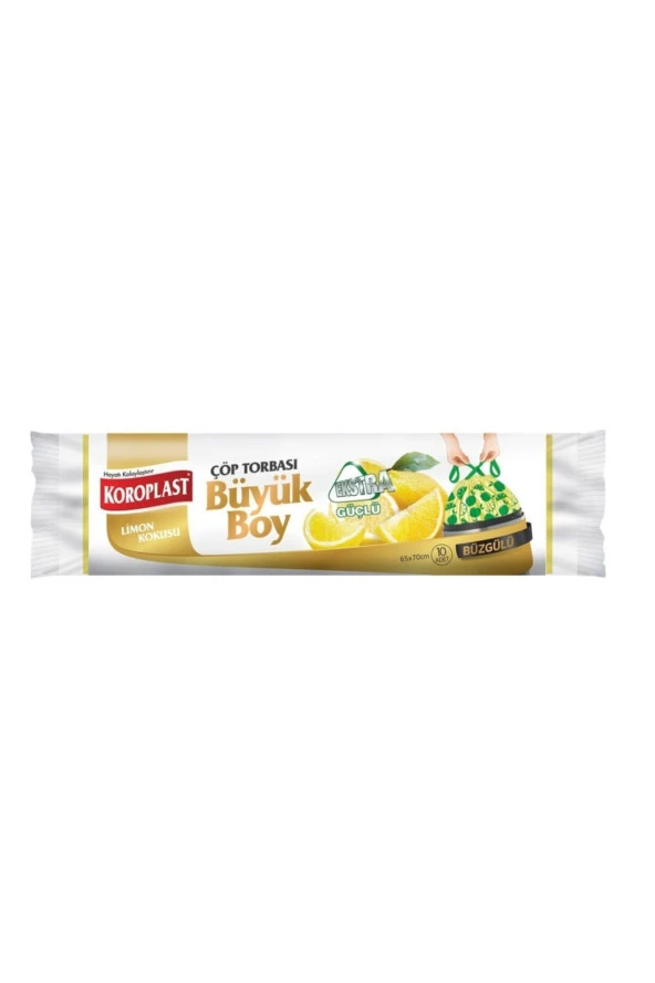 KOROPLAST Limon Kokulu Ekstra Güçlü Büyük Boy Büzgülü Çöp Torbası 10Lu