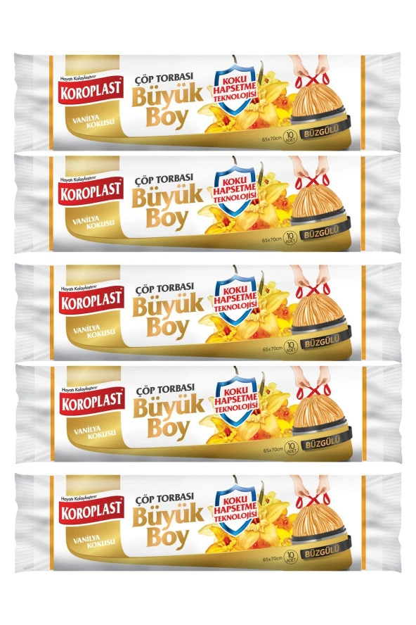 KOROPLAST Vanilya Kokulu Büzgülü Büyük Boy Çöp Torbası 5Li