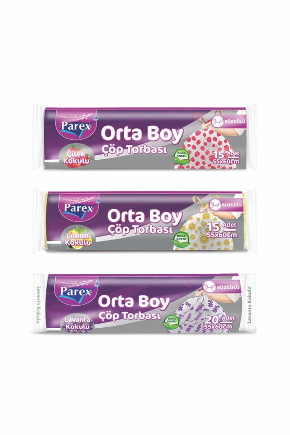 PAREX Büzgülü Çilek Limon Lavanta Kokulu Orta Boy Çöp Torbası