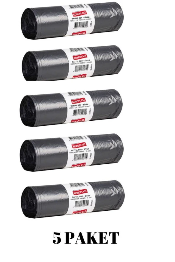 KOROPLAST Battal Boy Siyah Horeca Çöp Torbası 10 Adet 72X95 Cm 5 Paket