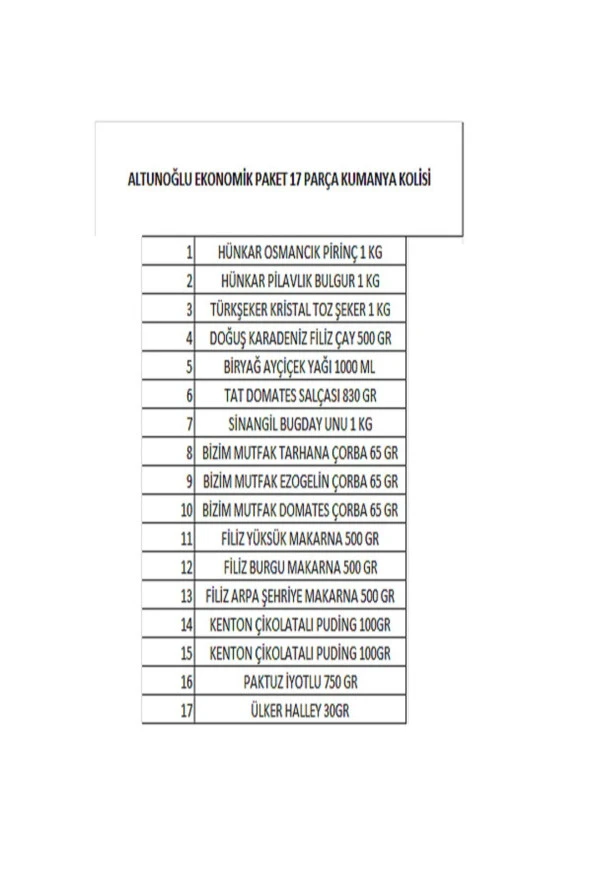 ALTUNOĞLU Ramazan Kumanya Erzak Gıda Kolisi 17 Parça Ekonomik Paket - 2