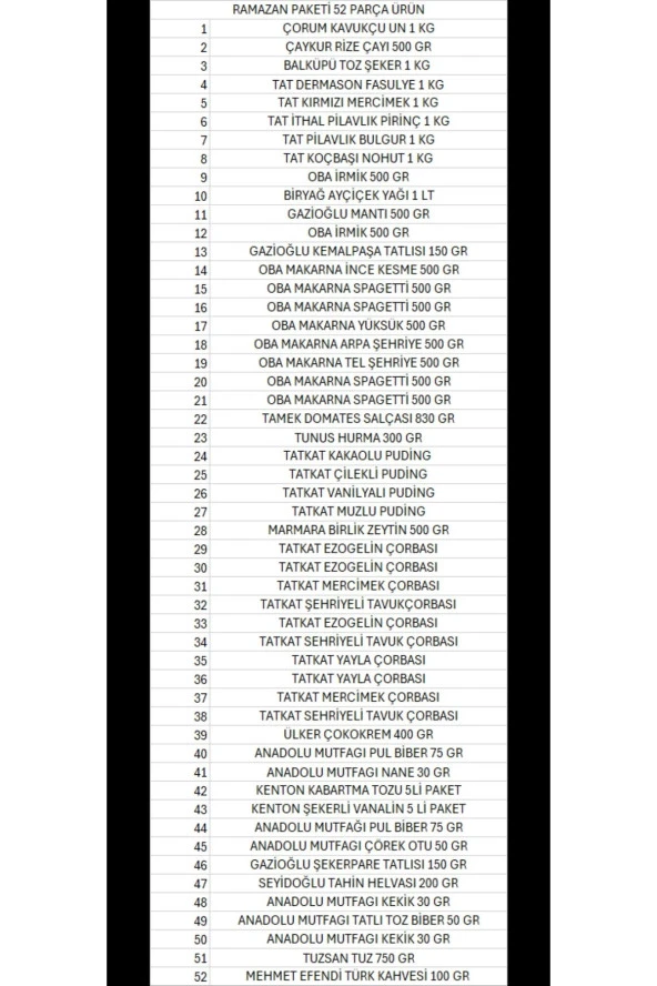 TAT Ramazan Paketi Kumanya Yardım Gıda Erzak Kolisi Mega Paket 52 Parça Ürün - 2