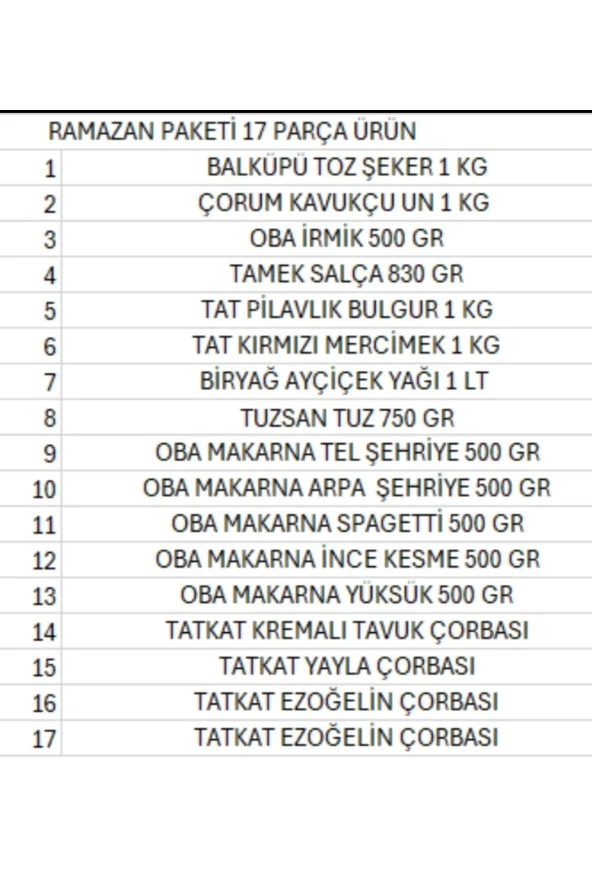 TAT Ramazan Paketi Kumanya Yardım Gıda Erzak Kolisi 17 Parça Ürün Ekonomik Paket - 2