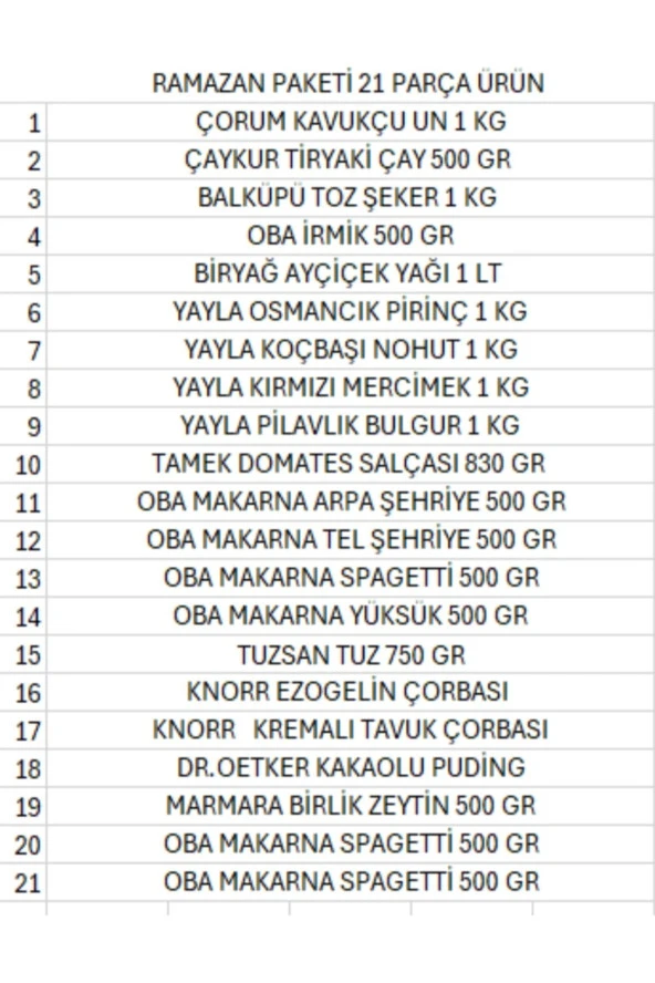 YAYLA Ramazan Paketi Kumanya Yardım Gıda Erzak Kolisi Lüks Paket 21 Parça Ürün - 2
