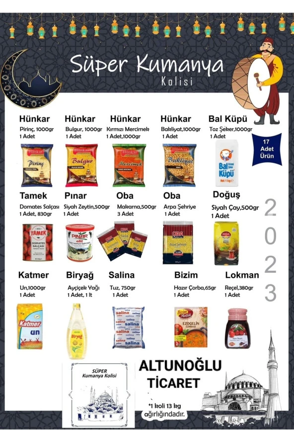 ALTUNOĞLU Ramazan Paketi Kumanya Yardım Erzak Kolisi 17 Parça