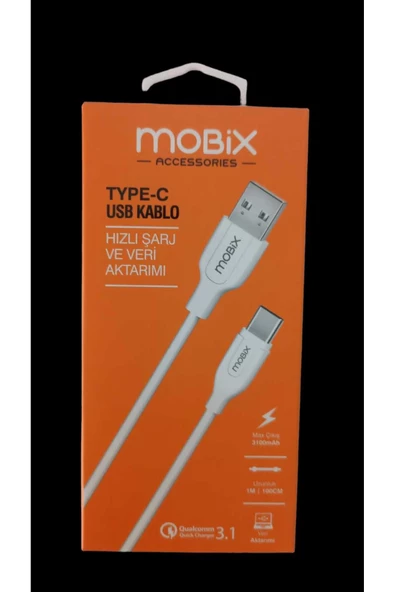 MOBİX Mobix Usb to Type-c 3.1A Hızlı Şarj Ve Data Kablosu-Beyaz-1M (Türkiye Garantili)