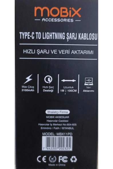 MOBİX Mobix 3.1A Qualcomm Type-C to Lightning Hızlı Şarj Ve Data Kablosu 1M (Mobix Türkiye Garantili) - 4