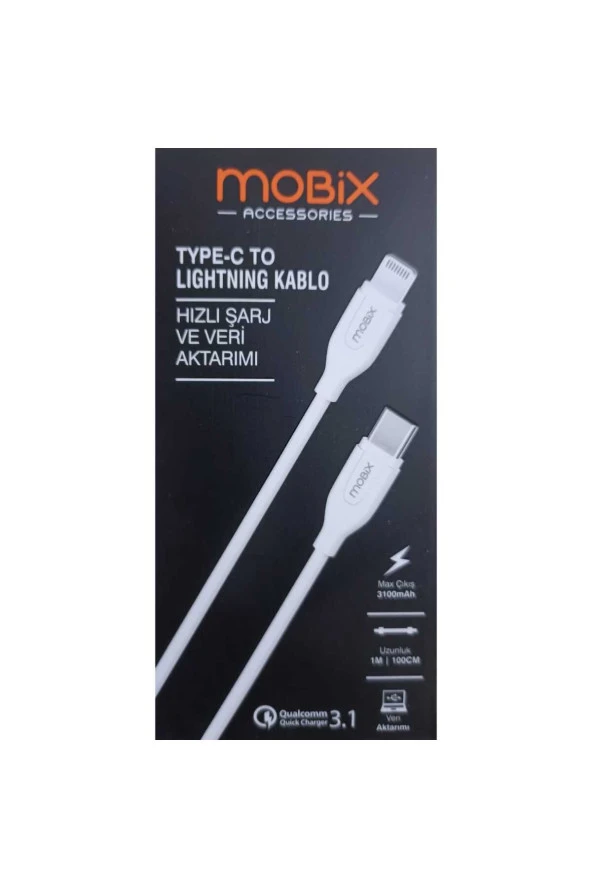 Mobix 3.1A Qualcomm Type-C to Lightning Hızlı Şarj Ve Data Kablosu 1M (Mobix Türkiye Garantili)