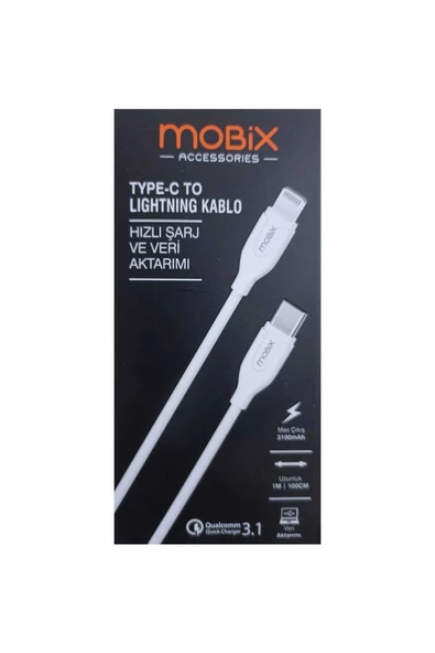 MOBİX Mobix 3.1A Qualcomm Type-C to Lightning Hızlı Şarj Ve Data Kablosu 1M (Mobix Türkiye Garantili)