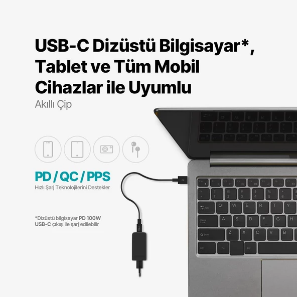 Ttec Süper Şarj Akım Korumalı Gan 120W Şarj Başlığı Laptop Tablet Macboook Şarj Başlığı PD/QC/PPS - 3