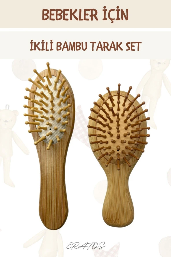 Bebekler İçin 2'li Bambu Tarak Set - Hassas Saçlar İçin Bambu Bebek Tarağı Saç Tarama ve Cilt Dostu