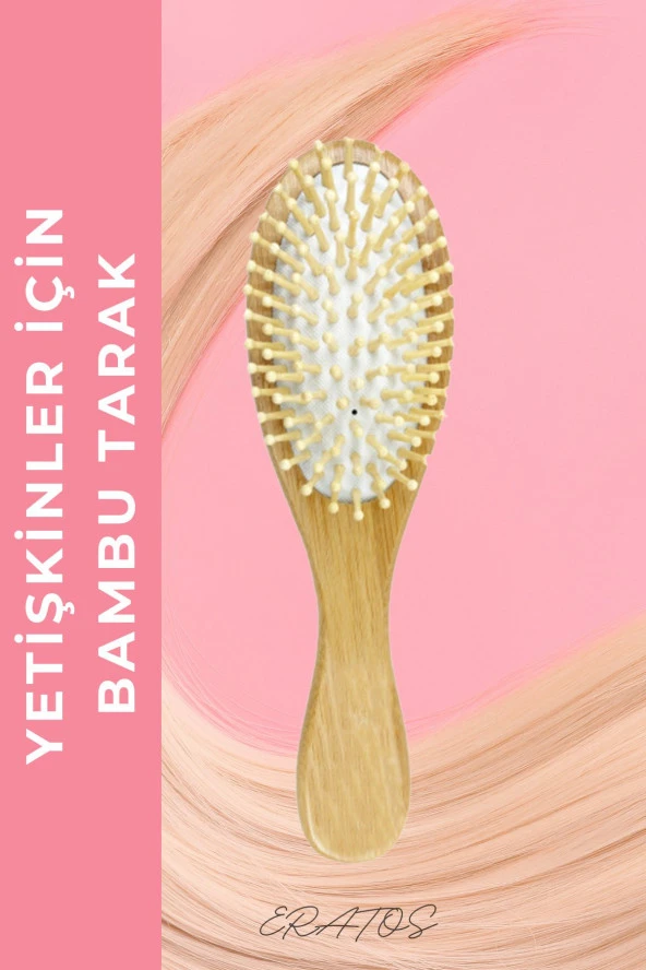 %100 Doğal Bambu Saç Tarağı- Yetişkinler İçin- Bambu Dişli Kolay Tarama Fırçası